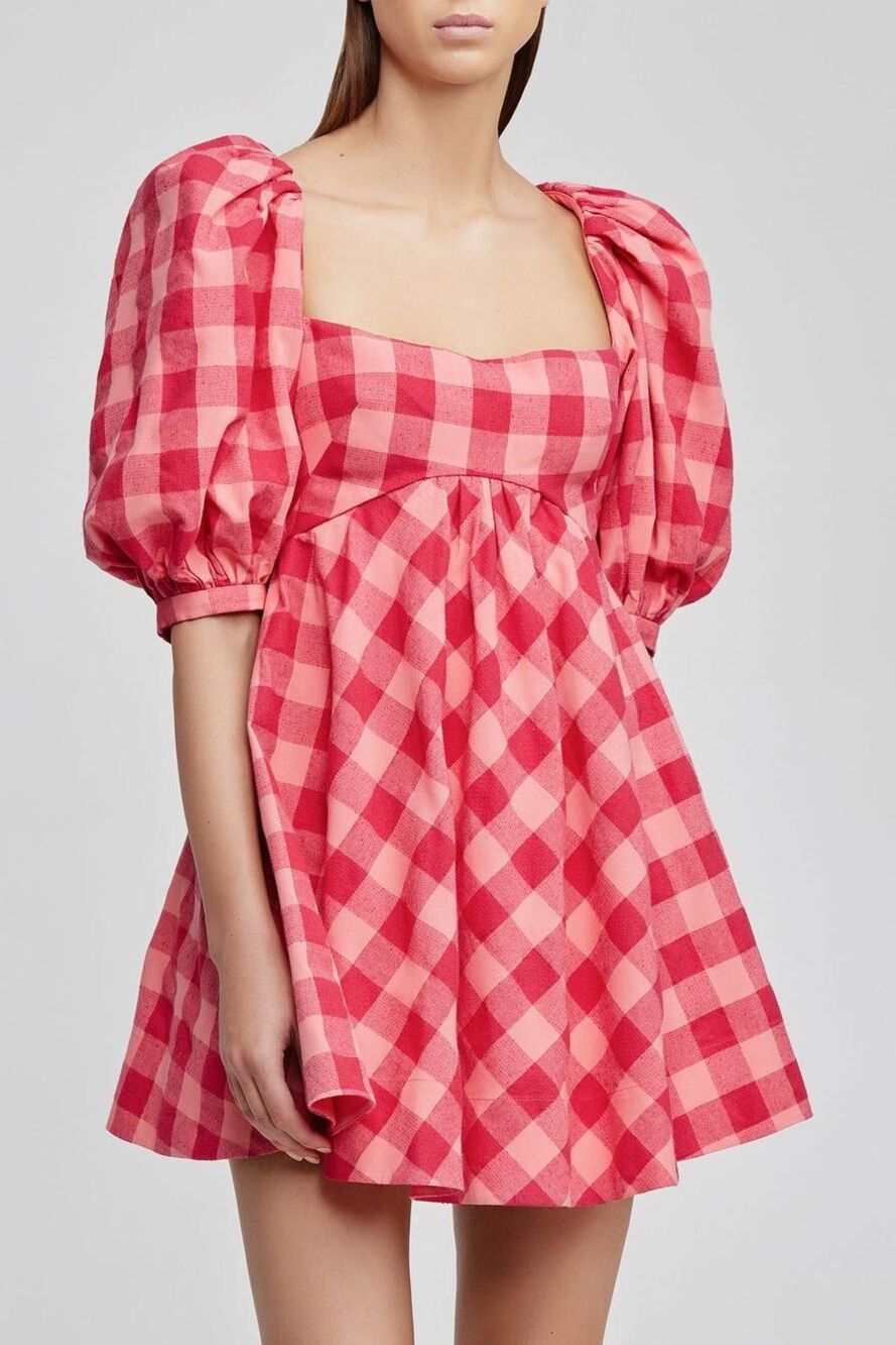 Acler Women’s gingham Babydoll Balloon Sleeve Perry Dress Size 10